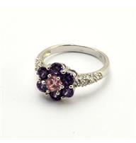 Strieborný prsteň  ružovo - fialový kvet                                        